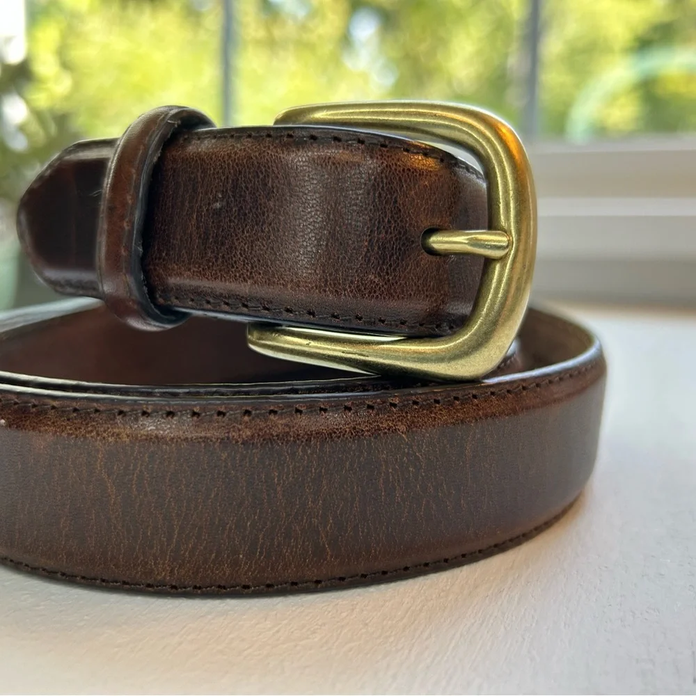 Genuine Italian brown leather belt with brass buckle size 40